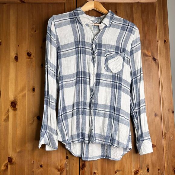 Rails Hunter Flannel Plaid Button Down Shirt Women’s Medium Blue White Cowgirl - Picture 5 of 10